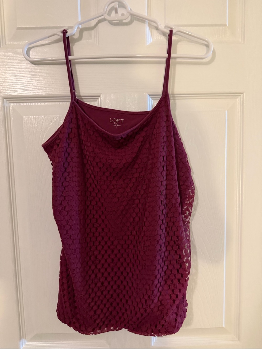 LOFT Plum Lace-Overlay Spaghetti Strap Camisole